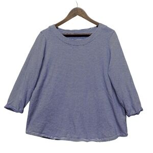 Talbots‎ Womens Plus Size 1X Blue White Stripe 3/4 Sleeve Scoop Neck 100% Cotton